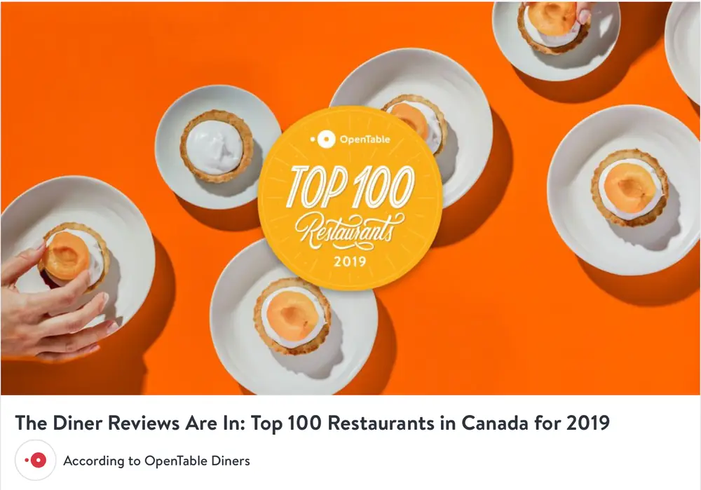 OpenTable 2019 Top 100 restaurants in Canada and we are one of them ….