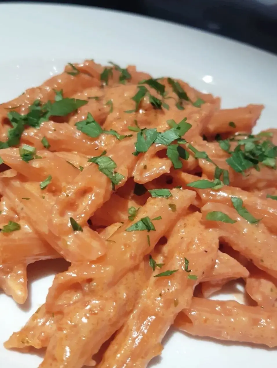 Penne pasta with a pesto of beets, yams, butternut squash, brussels sprouts, sunflower seeds and garlic.